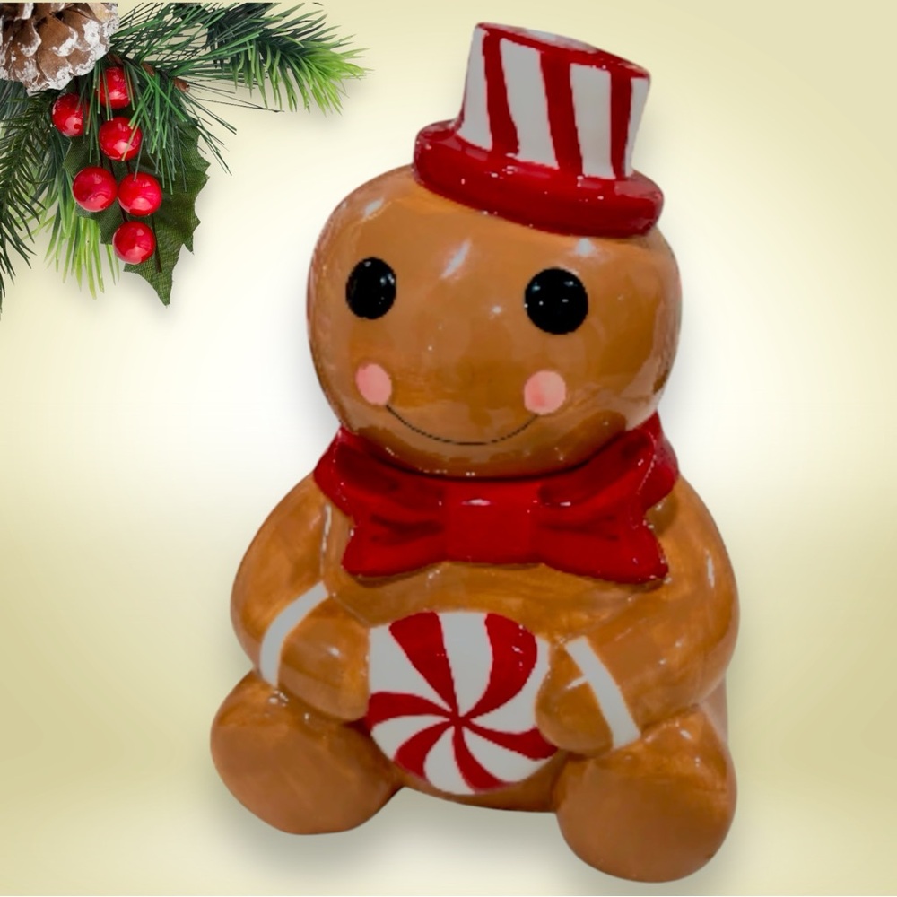 Peppermint & Pine XLarge Hand Painted Gingerbread Man Canister/ Cookie Jar